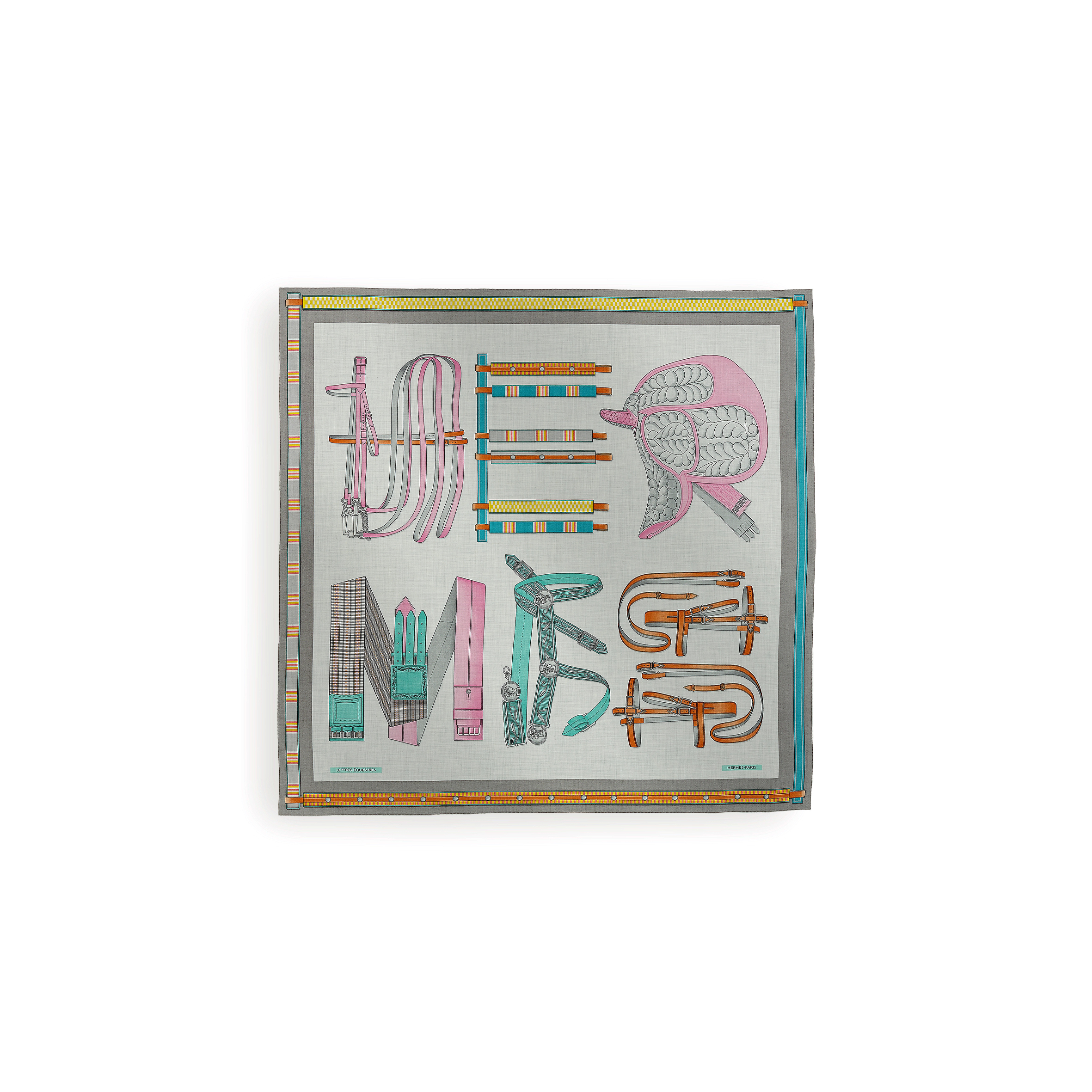 HERMES LETTRES EQUESTRES SHAWL 140 H244039S 12 (137*136cm)